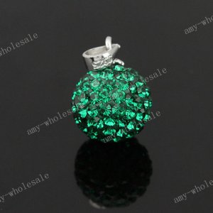 DARK GREEN CZECH CRYSTAL  DISCO BALL AUTHENTIC 925 SILVER PENDANT 10mm