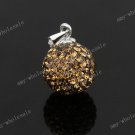 COFFEE CZECH CRYSTAL  DISCO BALL AUTHENTIC 925 SILVER PENDANT 10mm
