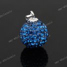 DEEP BLUE CZECH CRYSTAL  DISCO BALL AUTHENTIC 925 SILVER PENDANT 10mm