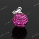 FUCHSIA CZECH CRYSTAL DISCO BALL AUTHENTIC  925 SILVER PENDANT 10mm