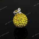 YELLOW CZECH CRYSTAL DISCO BALL AUTHENTIC  925 SILVER PENDANT 10mm