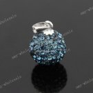 MIDNIGHT BLUE CZECH CRYSTAL DISCO BALL AUTHENTIC  925 SILVER PENDANT 10mm