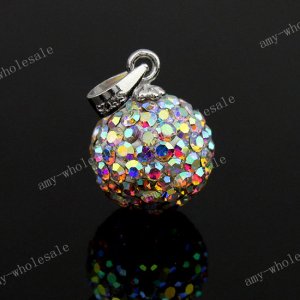 COLORFUL CZECH CRYSTAL DISCO BALL AUTHENTIC 925 SILVER PENDANT 10mm
