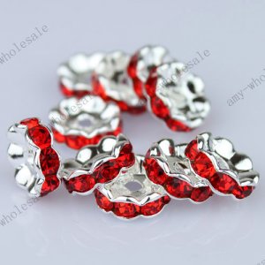 WHOLESALE RED  SILVER PLATED CRYSTAL HOLE SPACER BEAD FINDINGS 50PCS