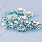 WHOLESALE OCEAN BLUE  SILVER PLATED CRYSTAL SPACER BEAD FINDINGS 50PCS