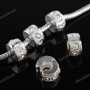 20X COLORFUL CRYSTAL SILVER EUROPEAN STOPPER CLIP CHARM BEADS FINDINGS WHOLESALE