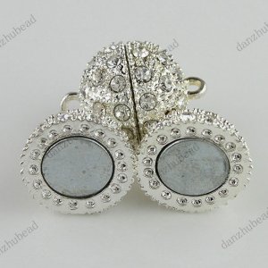 50X CLEAR CRYSTAL SILVER MAGNETIC ROUND BALL BIG CLASP FINDINGS WHOLESALE 16MM