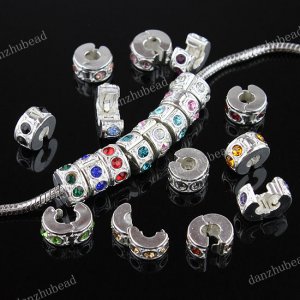 60X MIX CRYSTAL EUROPEAN SILVER STOPPER CHARM BEADS FINDINGS WHOLESALE LOTS