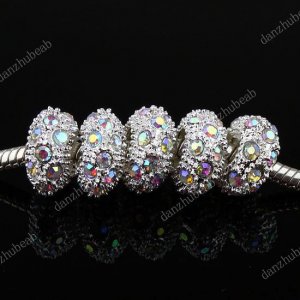 100X CLEAR AB CRYSTAL SILVER SPACER EUROPEAN CHARM BEADS FINDINGS WHOLESALE LOT