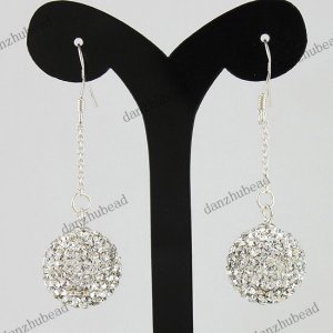 1 PAIR CLEAR SWAROVSKI CRYSTAL 925 STERLING SILVER BALL DANGLE EARRINGS 14MM