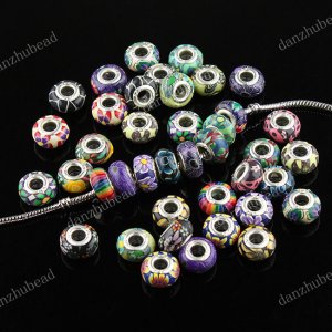 100X WHOLESALE MIX POLYMER CLAY EUROPEAN BIG HOLE CHARM BEADS FINDINGS