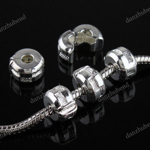 20X SILVER EUROPEAN STOPPER CLIP/LOCKS CHARM BEADS FINDINGS WHOLESALE 6X9MM