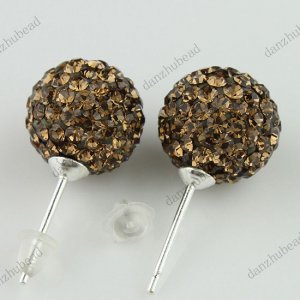 COFFEE SWAROVSKI CRYSTAL BALL 925 SILVER EARRINGS 10MM
