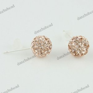 1 PAIR PEACH SWAROVSKI CRYSTAL TRUE 925 SILVER BALL STUD EARRINGS 8MM