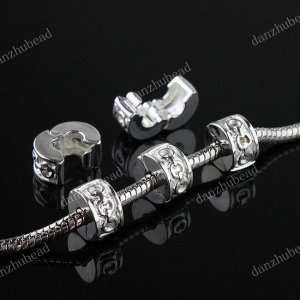20PCS SILVER 6X9MM EUROPEAN STOPPER CLIP/LOCKS CHARM BEADS FINDING WHOLESALE