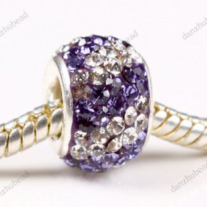 DOUBLE LAVENDER SWAROVSKI CRYSTAL 925 SILVER CHARM BEAD