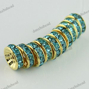 50X OCEAN BLUE CRYSTAL GOLD SPACER LOOSE BEADS JEWELRY FINDINGS WHOLESALE 10MM