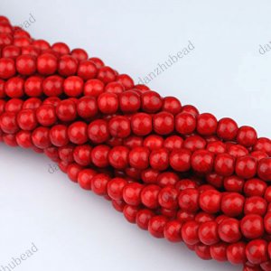 6MM FIRE RED TURQUOISE HOWLITE ROUND BALL LOOSE BEADS FINIDINGS STRAND