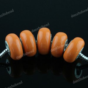 20X WHOLESALE ORANGE POLYMER CLAY EUROPEAN CHARM BEADS FIT BRACELET