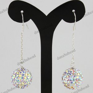 1 PAIR CLEAR AB SWAROVSKI CRYSTAL 925 STERLING SILVER BALL DANGLE EARRINGS 14MM