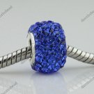 1PC SAPPHIRE BLUE SWAROVSKI CRYSTAL TRUE 925 SILVER SQUARE EUROPEAN CHARM BEAD