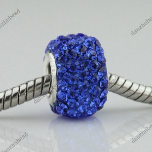1PC SAPPHIRE BLUE SWAROVSKI CRYSTAL TRUE 925 SILVER SQUARE EUROPEAN CHARM BEAD