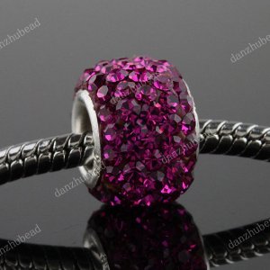 1PC MAGENTA SWAROVSKI CRYSTAL TRUE 925 SILVER SQUARE EUROPEAN CHARM BEAD