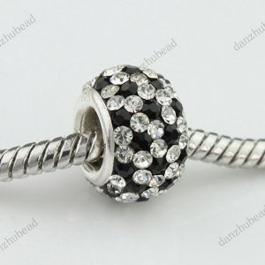 SWAROVSKI CRYSTAL TRUE 925 SILVER EUROPEAN BIG HOLE CHARM BEAD CLEAR & BLACK