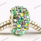 1X CLEAR & LIGHT GREEN AB SWAROVSKI CRYSTAL 925 SILVER EUROPEAN CHARM BEAD