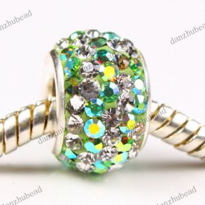 1X CLEAR & LIGHT GREEN AB SWAROVSKI CRYSTAL 925 SILVER EUROPEAN CHARM BEAD