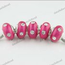 5X CLEAR CRYSTAL FUCHSIA POLYMER CLAY EUROPEAN CHARM LOOSE BEADS FINDINGS