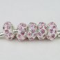 50X WHOLESALE LOTS PINK CRYSTAL SILVER EUROPEAN CHARM BEADS FIINDINGS