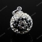 925 STERLING SILVER CLEAR & BLACK SWAROVSKI CRYSTAL FLOWER EYES PENDANT 14MM