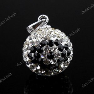 925 STERLING SILVER CLEAR & BLACK SWAROVSKI CRYSTAL FLOWER EYES PENDANT 14MM