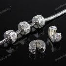 20X CLEAR CRYSTAL SILVER EUROPEAN STOPPER CLIP CHARM BEADS FINDING WHOLESALE