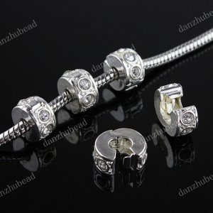 20X CLEAR CRYSTAL SILVER EUROPEAN STOPPER CLIP CHARM BEADS FINDING WHOLESALE