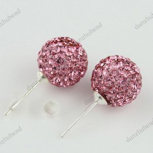 PINK SWAROVSKI CRYSTAL BALL 925 SILVER EARRINGS 10MM