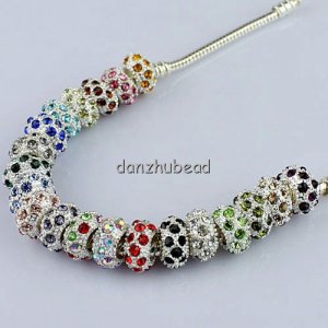 100X WHOLESALE MIX CRYSTAL SILVER BIG HOLE CHARM BEADS