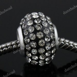 1X CLEAR CRYSTAL BIG HOLE RESIN EUROPEAN BLACK CHARM BEAD FINDINGS FIT BRACELET