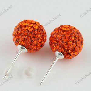 ORANGE SWAROVSKI CRYSTAL BALL 925 SILVER EARRINGS 10MM