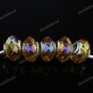 5X GOLDEN AB FACETED CRYSTAL GLASS EUROPEAN BIG HOLE CHARM BEADS FINDINGS