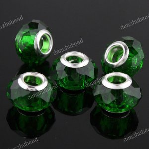 100X DEEP GREEN FACETED CRYSTAL GLASS EUROPEAN CHARM BEADS FINDINGS WHOLESALE