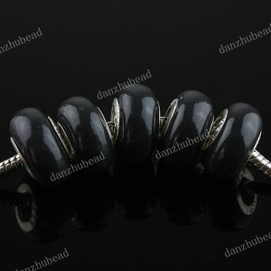 20X WHOLESALE BLACK POLYMER CLAY EUROPEAN BEADS FINDINGS FIT BRACELET