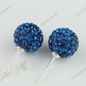 DEEP BLUE SWAROVSKI CRYSTAL 925 SILVER EARRINGS 10MM