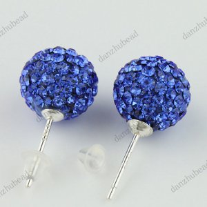 SAPPHIRE SWAROVSKI CRYSTAL 925 SILVER EARRINGS 10MM