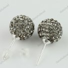 GRAY SWAROVSKI CRYSTAL BALL 925 SILVER EARRINGS 10MM