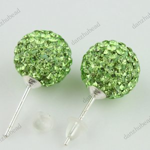 LIGHT GREEN SWAROVSKI CRYSTAL 925 SILVER EARRINGS 10MM