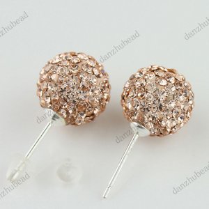 PEACH SWAROVSKI CRYSTAL BALL 925 SILVER EARRINGS 10MM