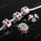 20X RED CRYSTAL SILVER EUROPEAN STOPPER CLIP CHARM BEADS FINDING WHOLESALE 10MM