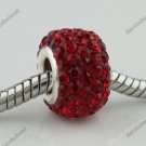 1PC RED SWAROVSKI CRYSTAL TRUE 925 SILVER SQUARE EUROPEAN CHARM BEAD